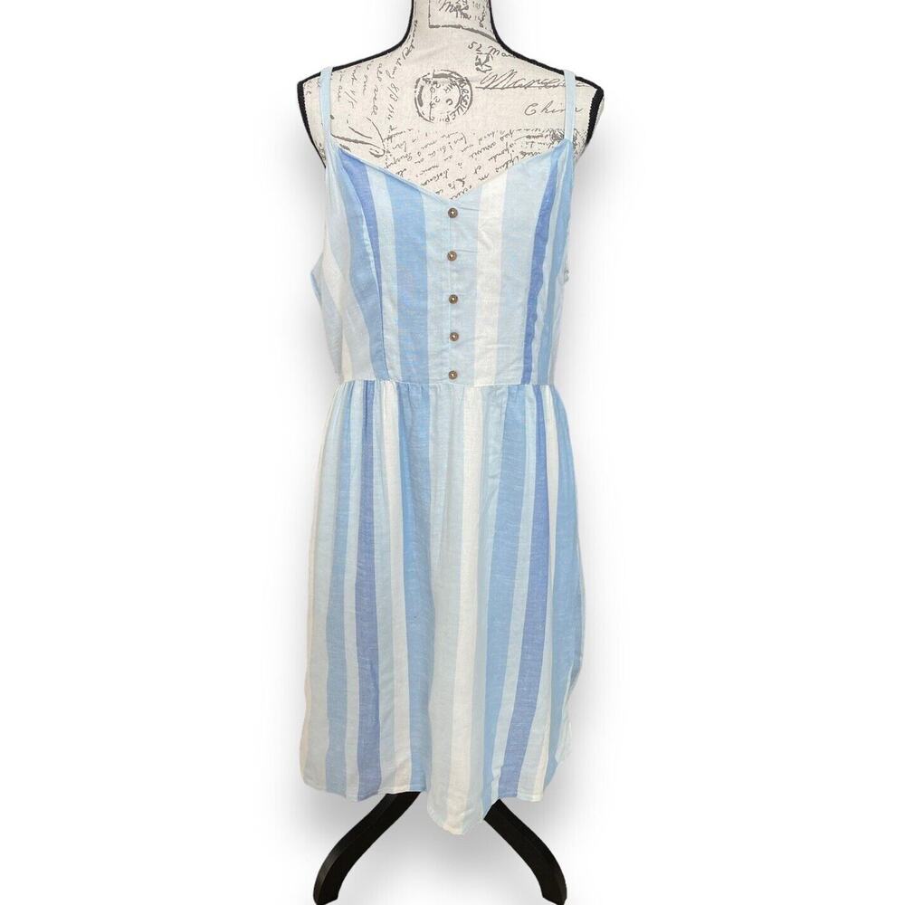 New Joie Linen Blend Stripe Dress Spaghetti Strap Blue Mommy & Me 10 w/ headband